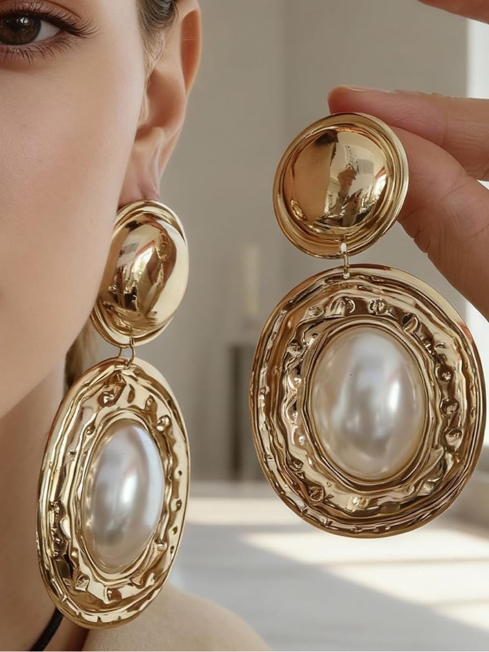 Vintage Gold Pearl Statement Drop Earrings